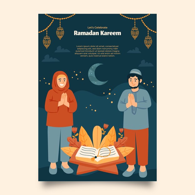 Flat ramadan greeting card template