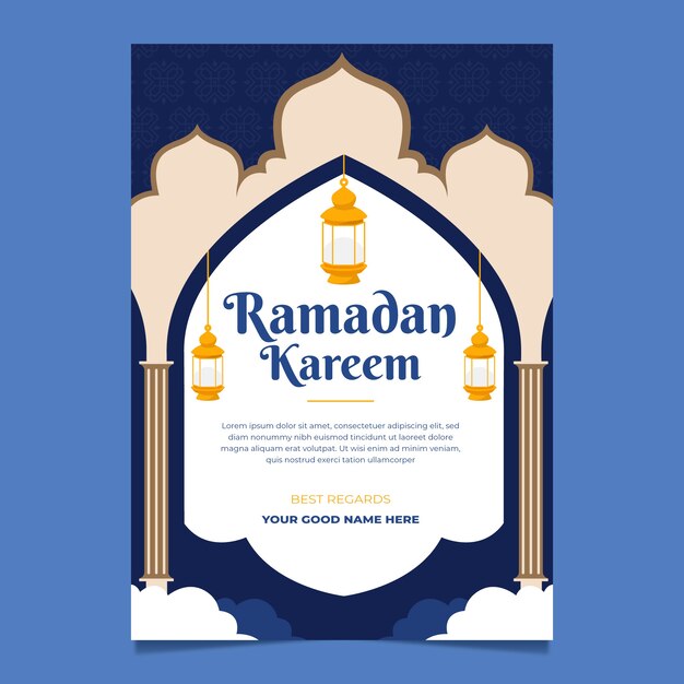 Flat ramadan greeting card template