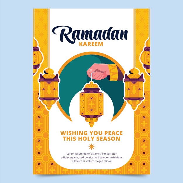 Flat ramadan greeting card template