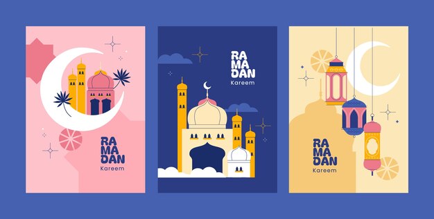 Коллекция плоских поздравительных открыток на Рамадан