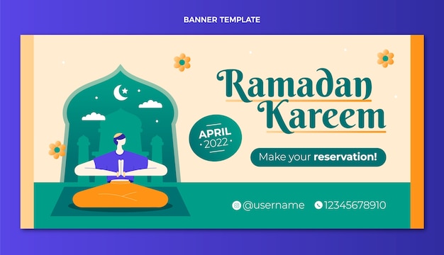 Vettore gratuito modello di banner orizzontale piatto ramadan