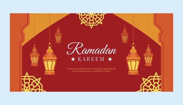 Vettore gratuito modello di banner orizzontale piatto ramadan