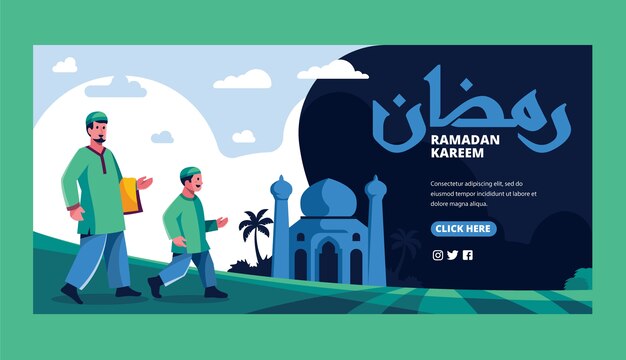 Flat ramadan horizontal banners pack