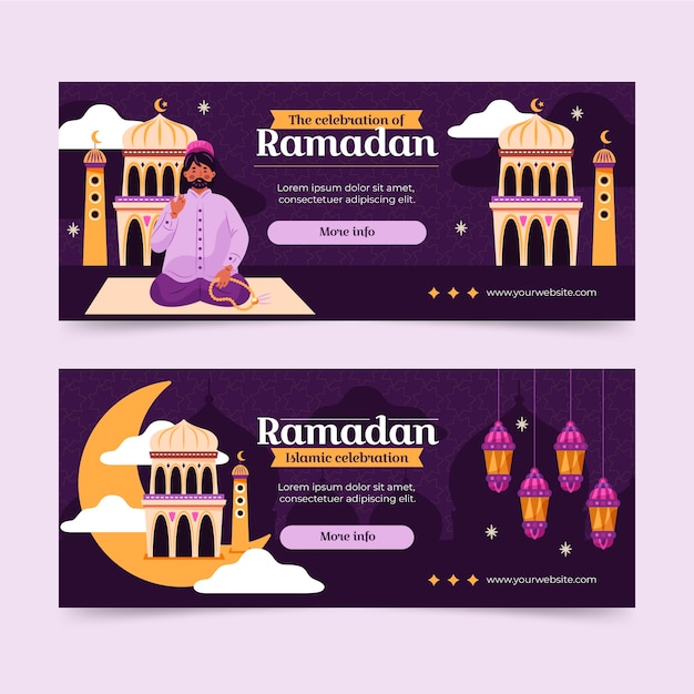 Flat ramadan horizontal banners set