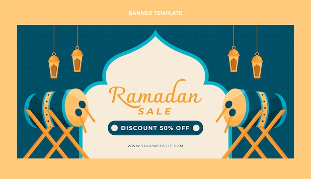 Vettore gratuito banner di vendita orizzontale piatto ramadan