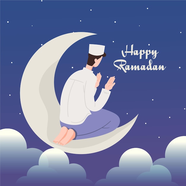 Flat ramadan illustration with person praying