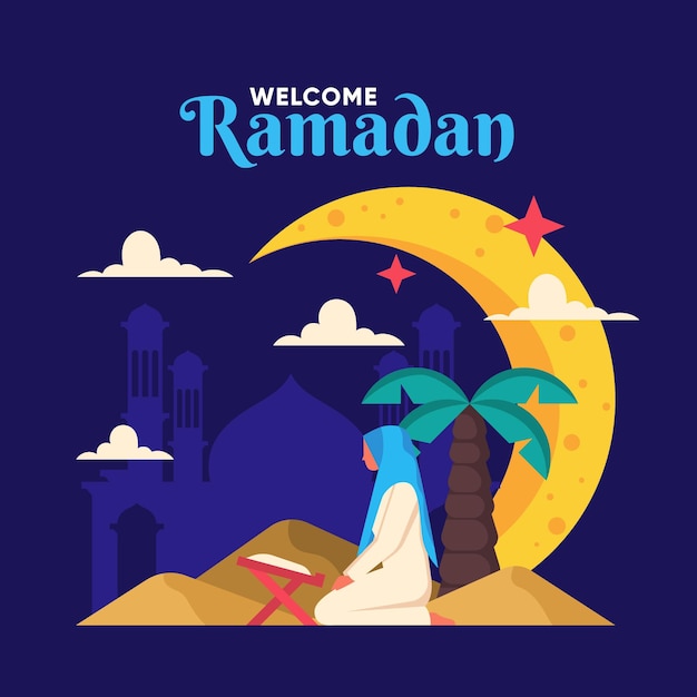 Vettore gratuito illustrazione di ramadan piatto