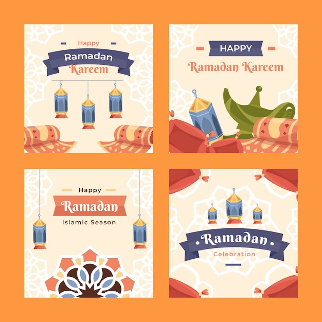 Free vector flat ramadan instagram posts collection