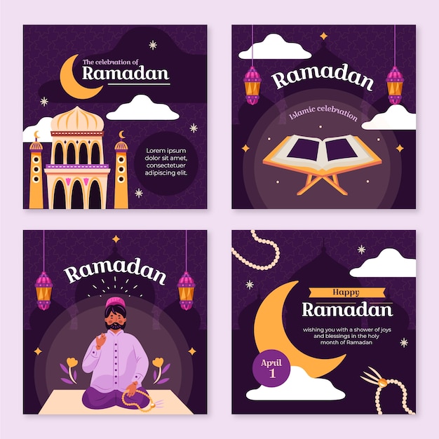Flat ramadan instagram posts collection