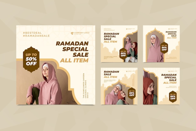 Flat ramadan instagram posts collection