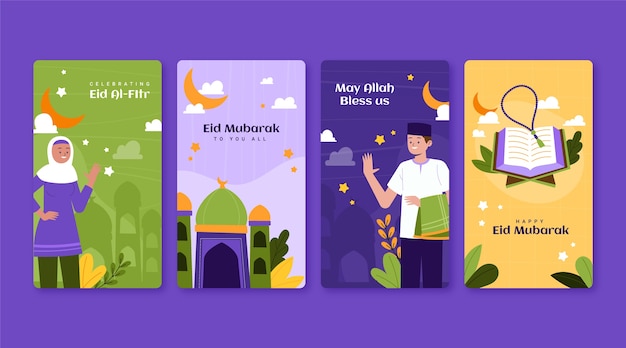 Vettore gratuito collezione di storie di instagram ramadan piatte