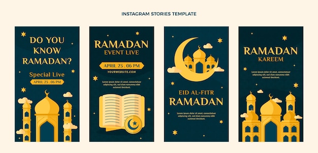 Free vector flat ramadan instagram stories collection