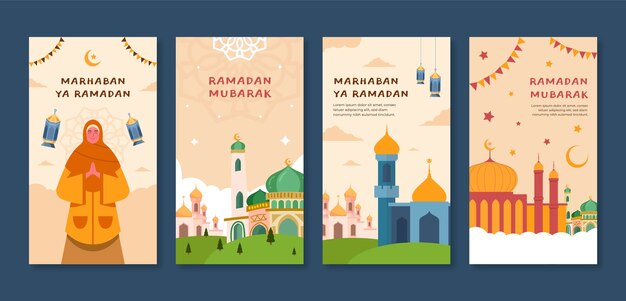 Vettore gratuito collezione di storie di instagram ramadan piatte