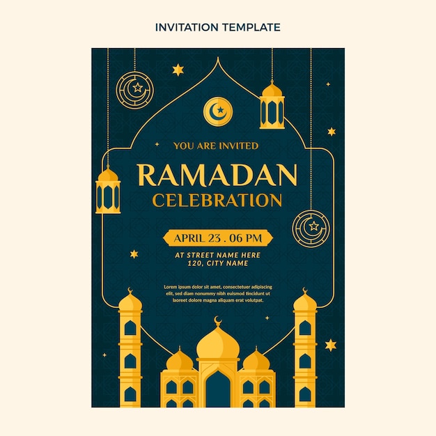 Бесплатное векторное изображение Плоский шаблон приглашения на рамадан