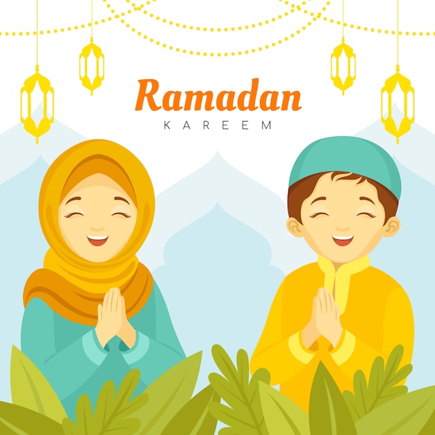 Free vector flat ramadan kids illustration