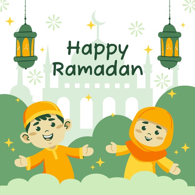 Flat ramadan kids illustration