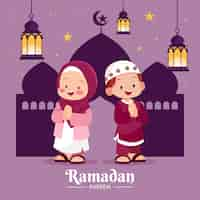 Free vector flat ramadan kids illustration