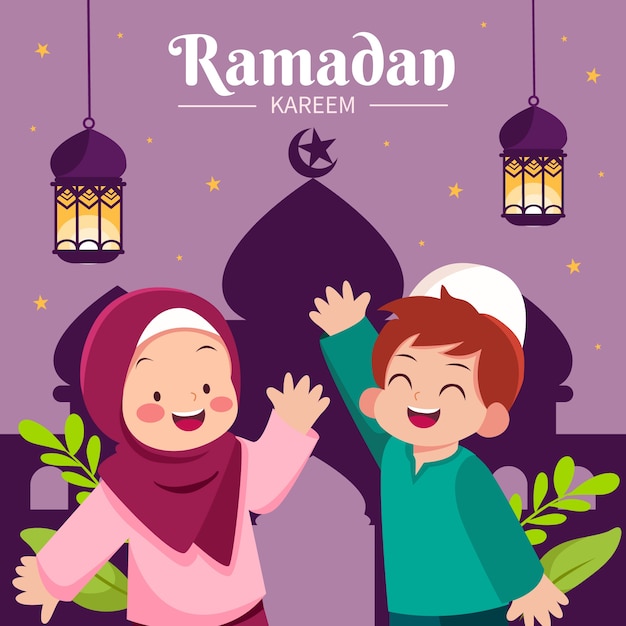 Flat ramadan kids illustration