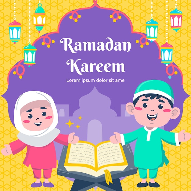 Плоская иллюстрация детей рамадана