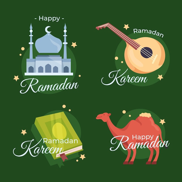Плоская коллекция этикеток рамадана