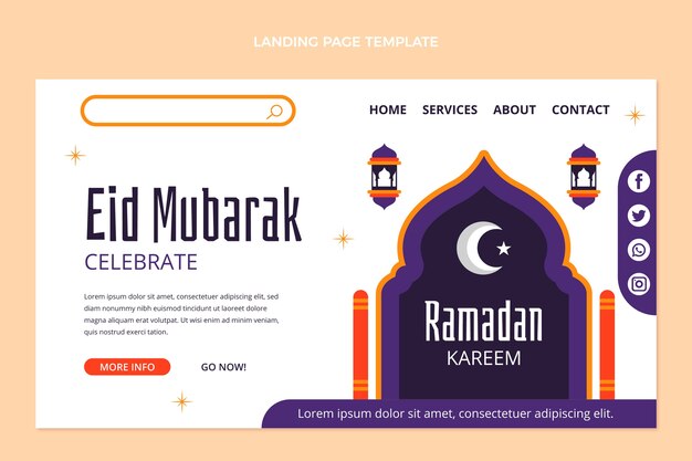 Vettore gratuito modello di pagina di destinazione del ramadan piatto