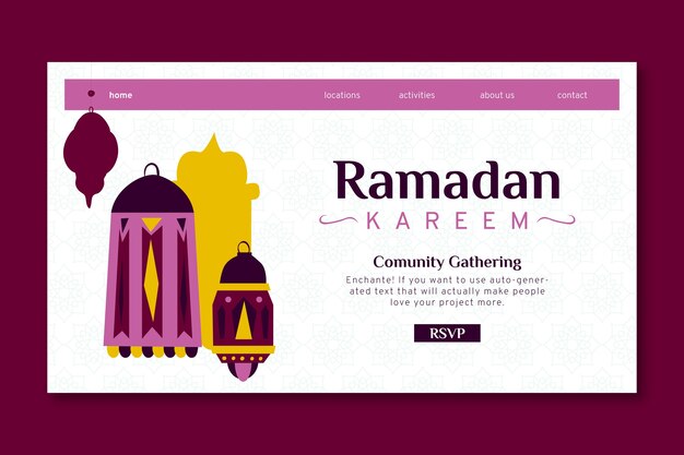 Vettore gratuito modello di pagina di destinazione del ramadan piatto