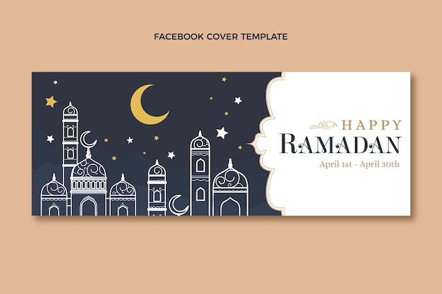 Modello di copertina per social media ramadan piatto