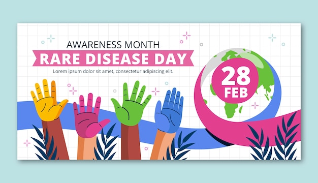 Free vector flat rare disease day horizontal banner template