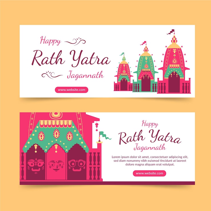 मुफ़्त वेक्टर flat rath yatra banners set
