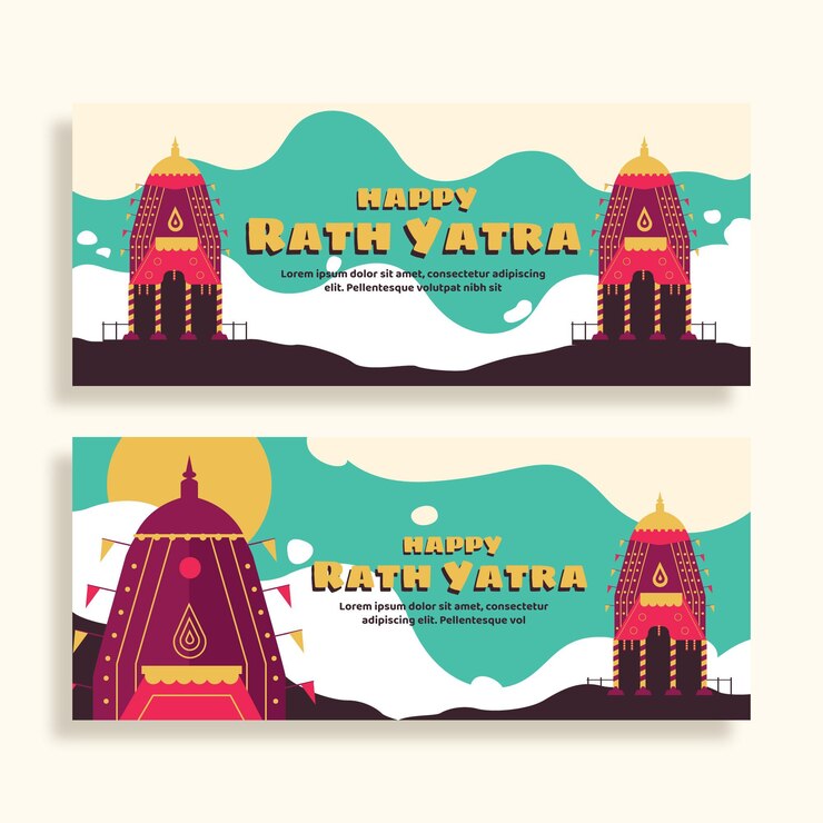 मुफ़्त वेक्टर flat rath yatra banners set