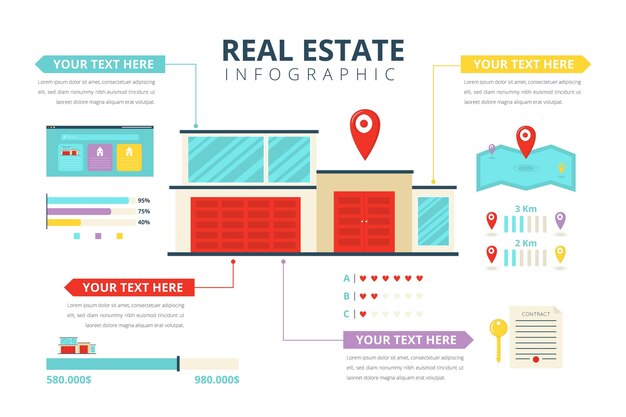 플랫 부동산 infographic 템플릿