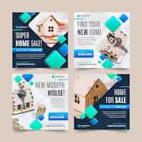 Free vector flat real estate instagram post collection