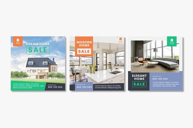 Free vector flat real estate instagram post templates