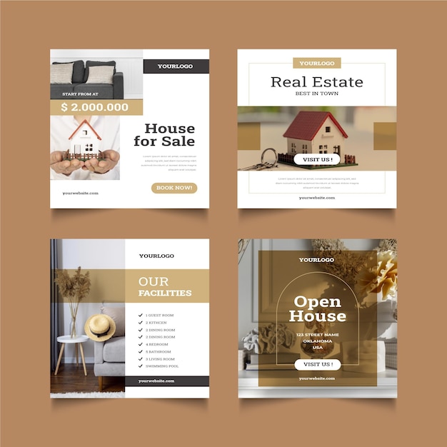 Free vector flat real estate instagram posts