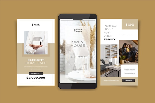 Free vector flat real estate instagram stories