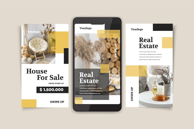 Free vector flat real estate instagram story collection