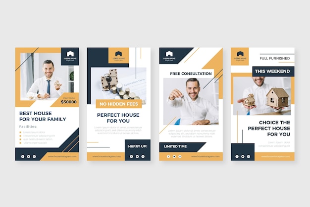 無料ベクター フラット不動産インスタグラムストーリーコレクション