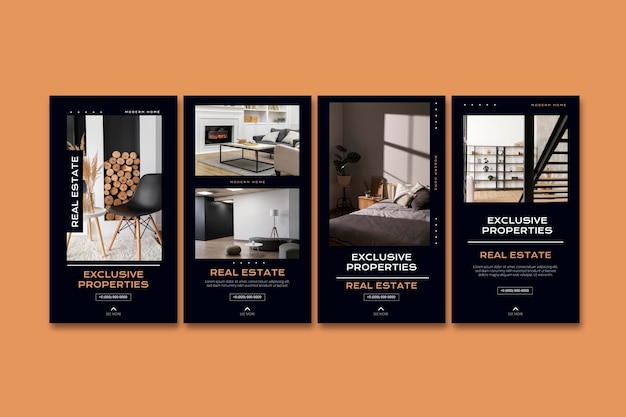 Free vector flat real estate instagram story templates
