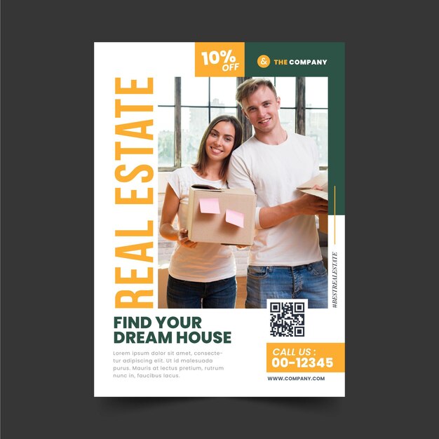 flat real estate poster template with photo