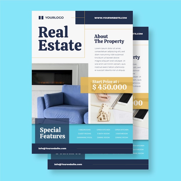 Free vector flat real estate poster template with photo