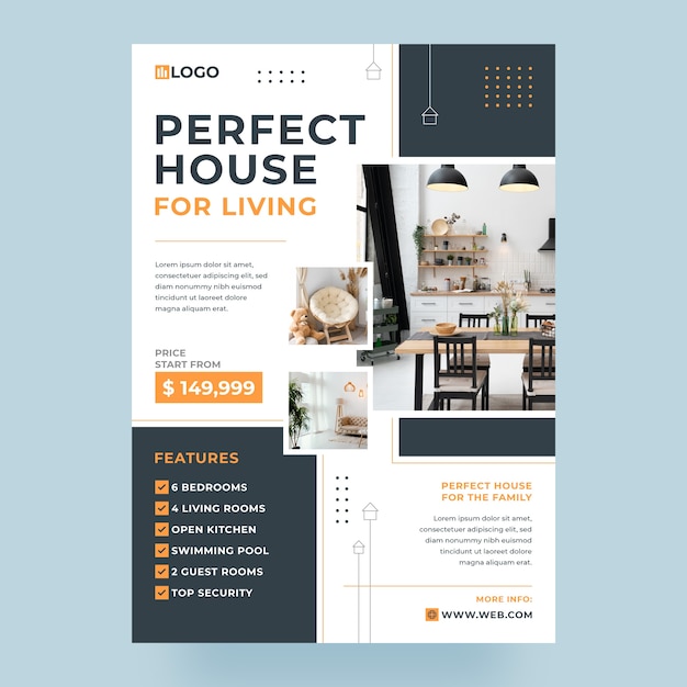 Flat real estate vertical poster template