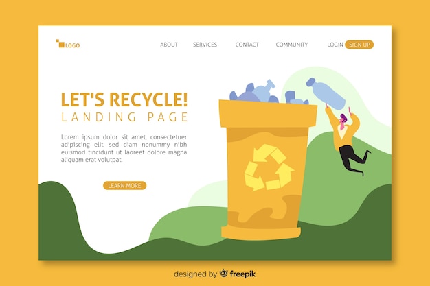 Free vector flat recycling landing page template