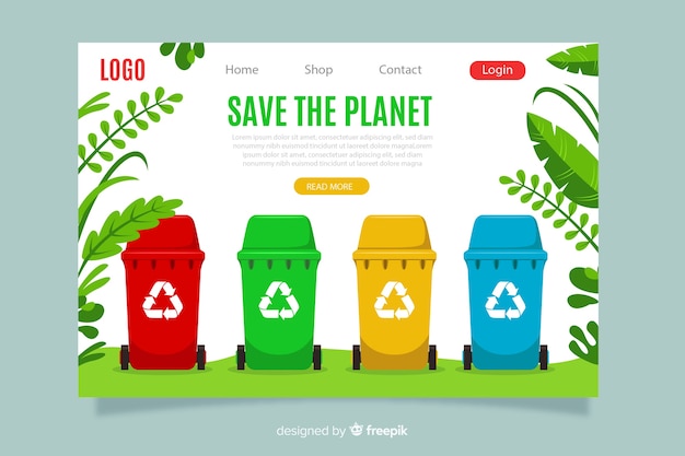 Free vector flat recycling landing page template