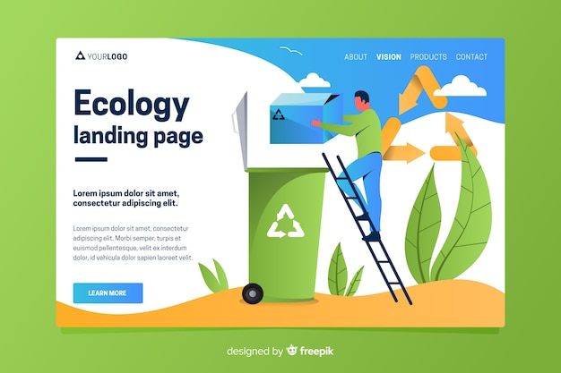 Flat recycling landing page template