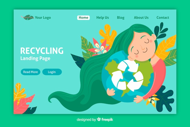 Flat recycling landing page template