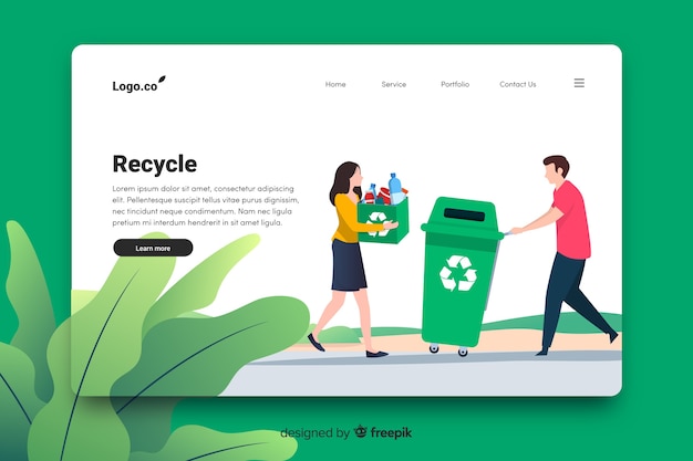 Free vector flat recycling landing page template