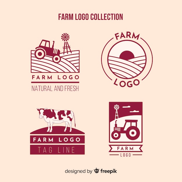 Flat red farm logo collection