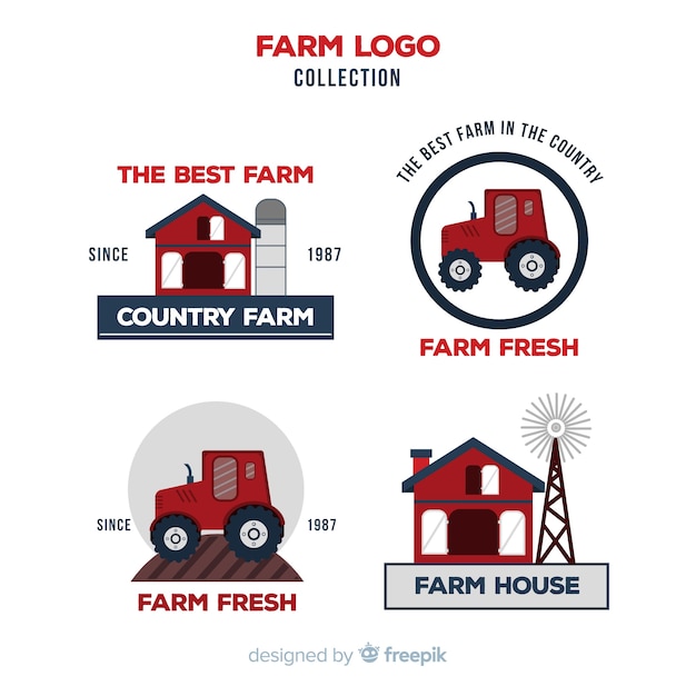 Free vector flat red farm logo collection