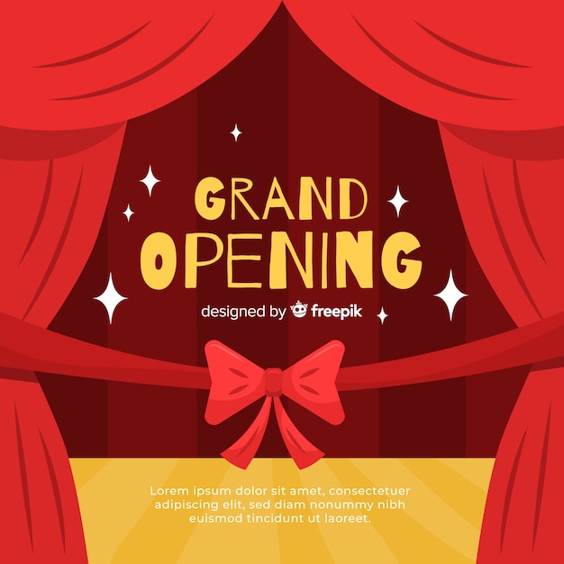 Flat red ribbon with curtains grand opening background