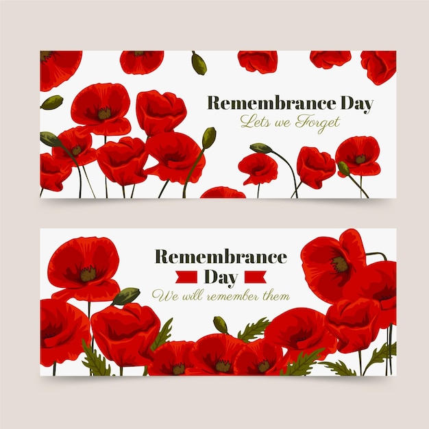 Free vector flat remembrance day horizontal banners set